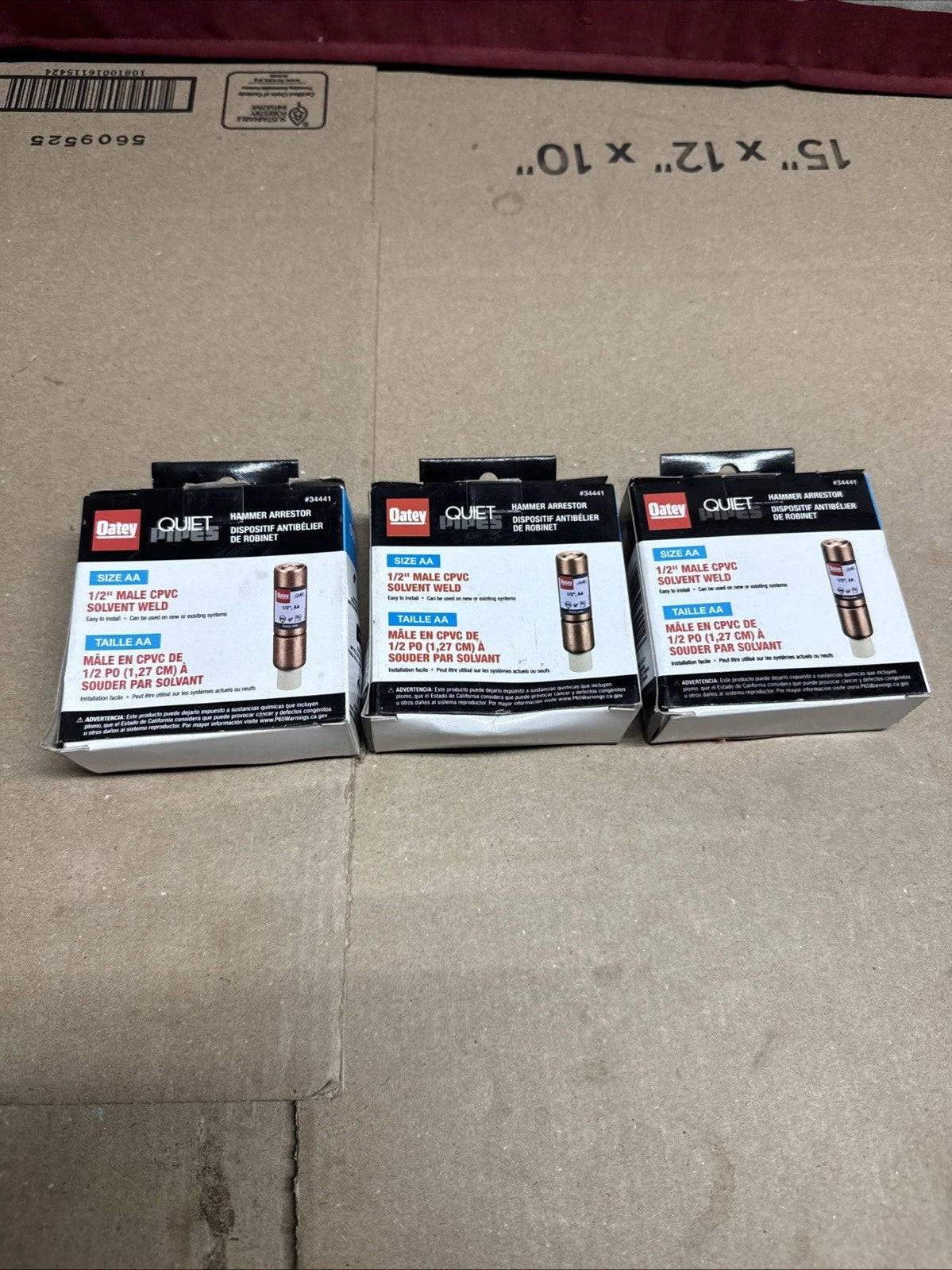 Lot Of 3 Oatey Quiet Pipes Male Straight AA Hammer Arrestor CPVC 1/2" 34441