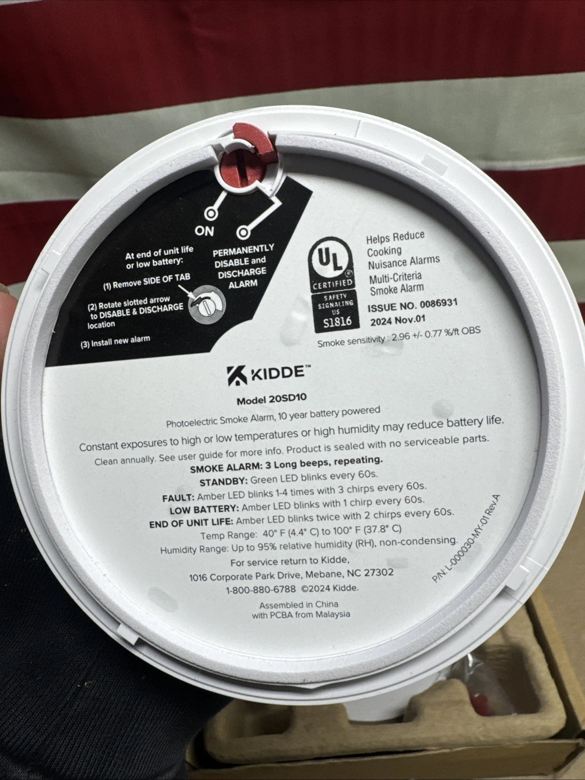 Kidde Smoke Detector 10 Year Battery Powered LED Warning Light Indicators 20SD10
