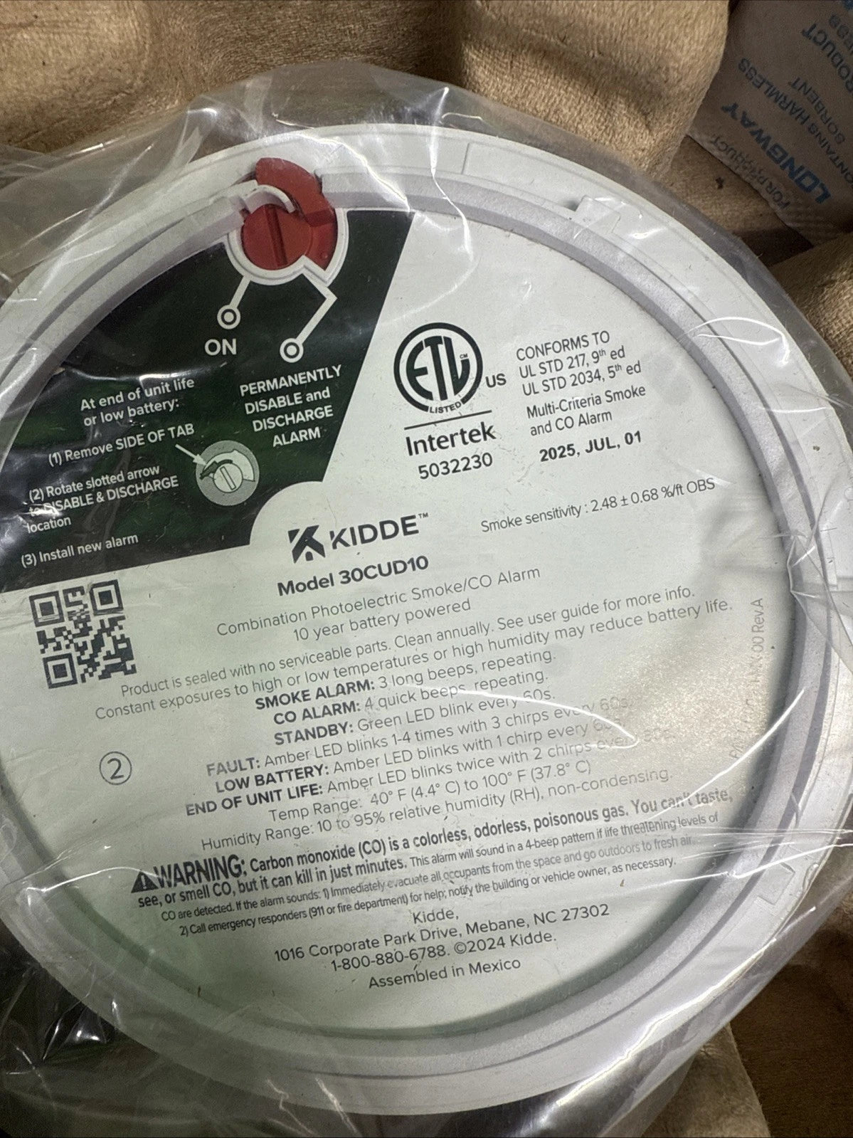 Kidde Smoke & CO Detector, 10-Year Battery, LED Warning Indicators 30CUD10. 2025