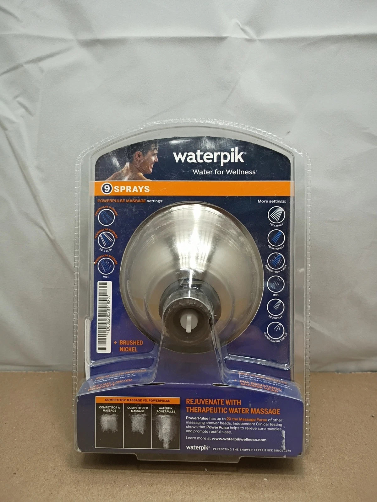 Waterpik 9Spray 4.5” Single Wall Mount Low Flow Fixed Adjustable Brushed Nickel