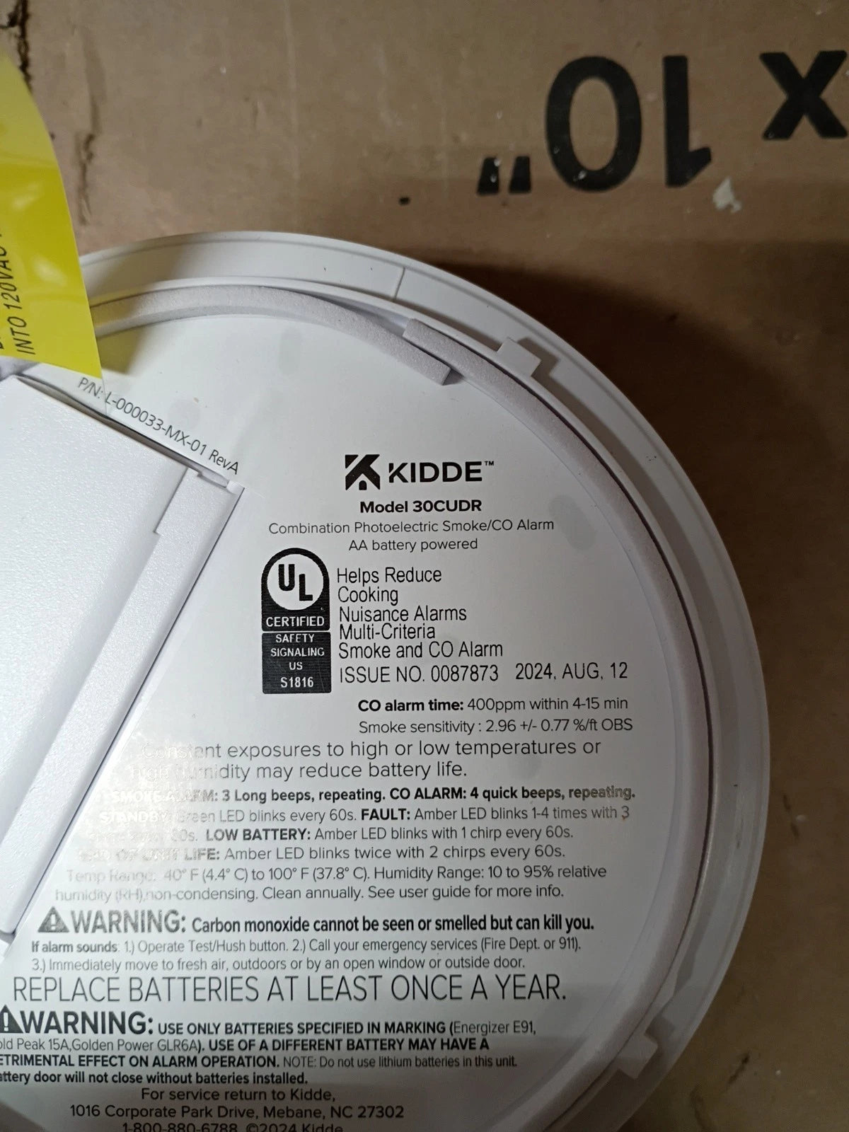 Kidde 30CUDR Smoke & Carbon Monoxide Detector AA Battery Backup
