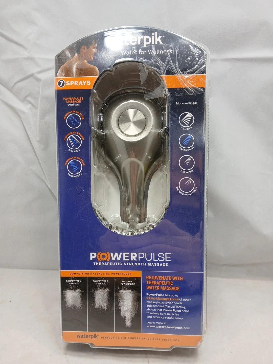 Waterpik PowerPulse Massage Hand Held Shower Head Brushed Nickel 7 Settings