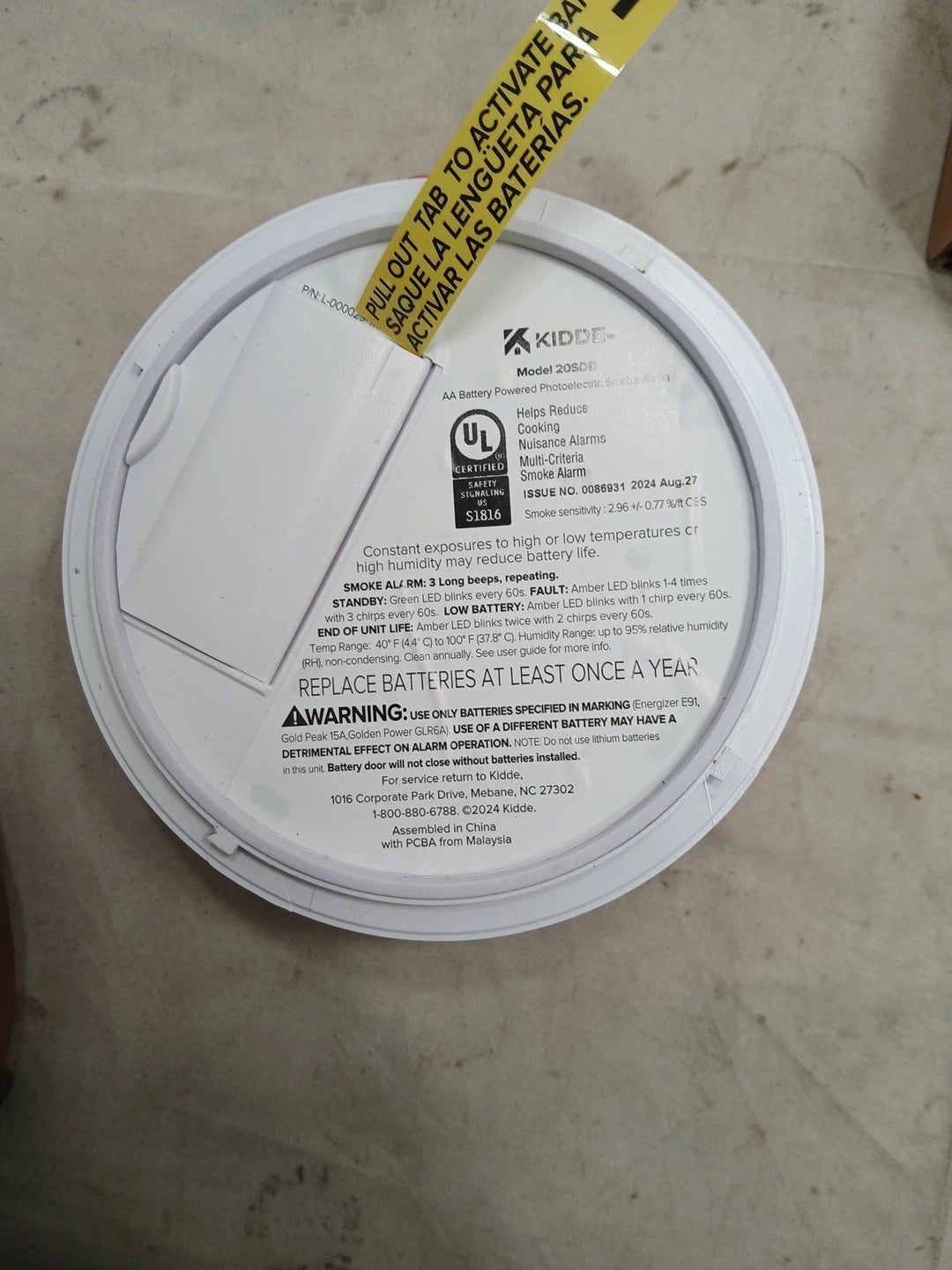 KIDDE 20SDR Photoelectric Smoke Alarm AA Battery Powered LED Warning (OB)