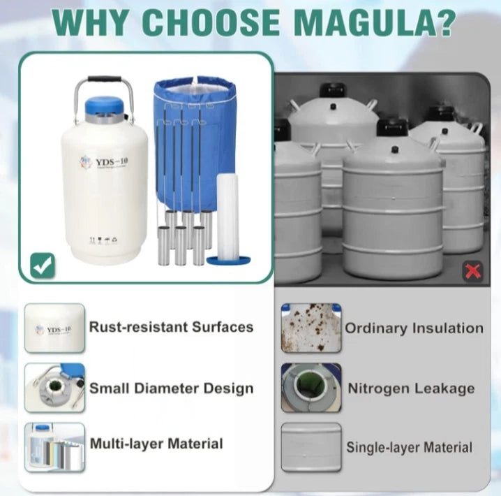 Magula 10L Liquid Nitrogen Container, Ln2 Liquid Nitrogen Dewar, Aluminum Alloy