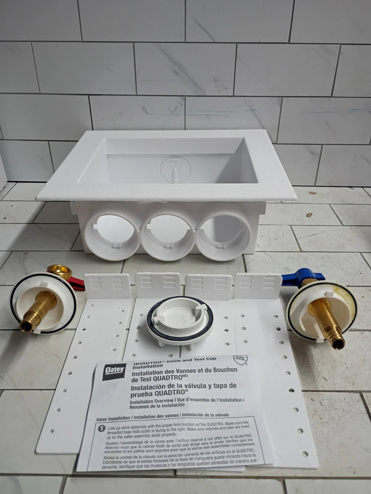 Oatey Quadtro Washing Machine Outlet Box pex crimp 1/4" Turn x 2" Hub 38528--OB