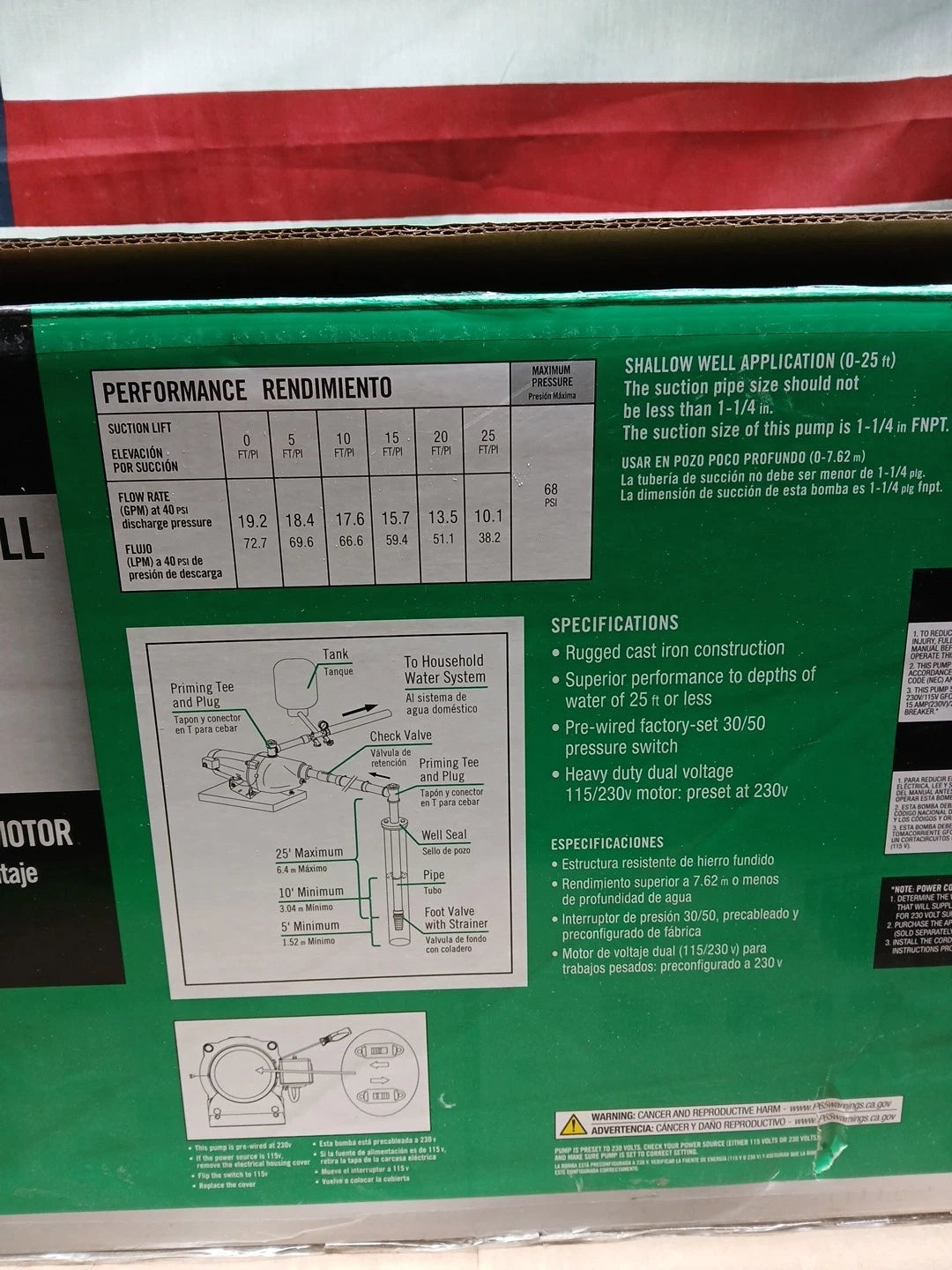 Everbilt 3/4 HP Cast Iron Shallow Well Jet Pump HDSWJ7 as is, For Parts