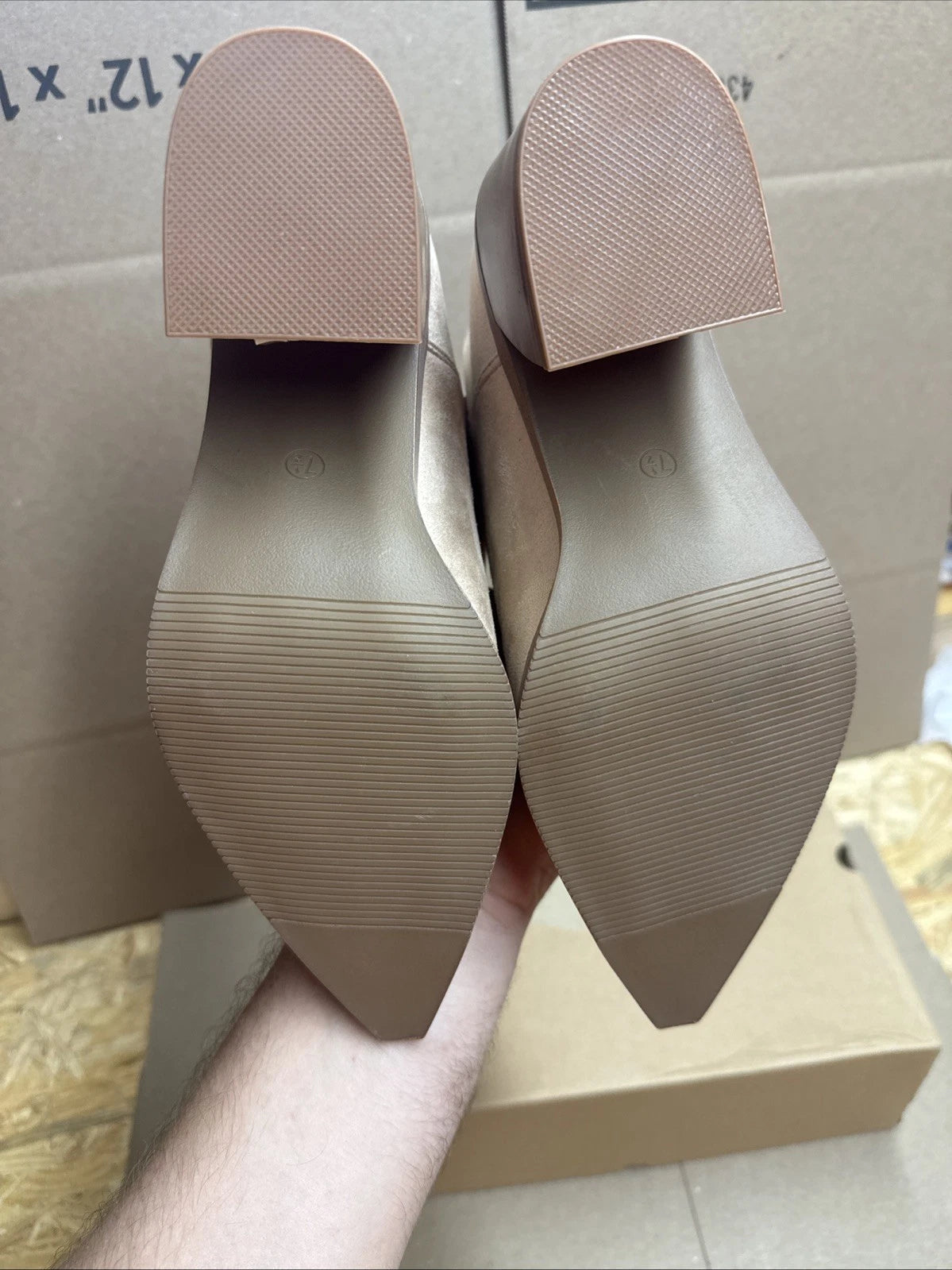 Kathemoi Women’s 7.5 slip on ankle boots cutout pointed toe chunky heel booties