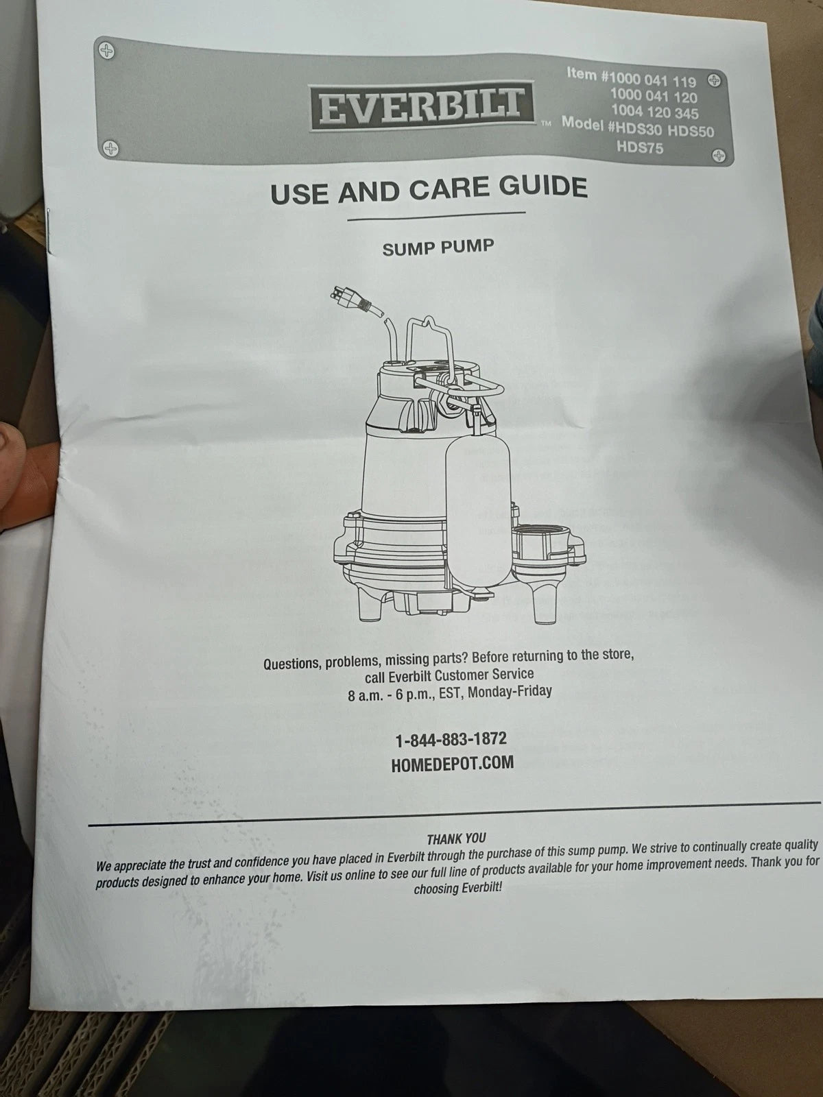 Everbilt 3/4HP Cast-Iron Pro-Grade Submersible Sump Pump 1004 120 345 HDS75