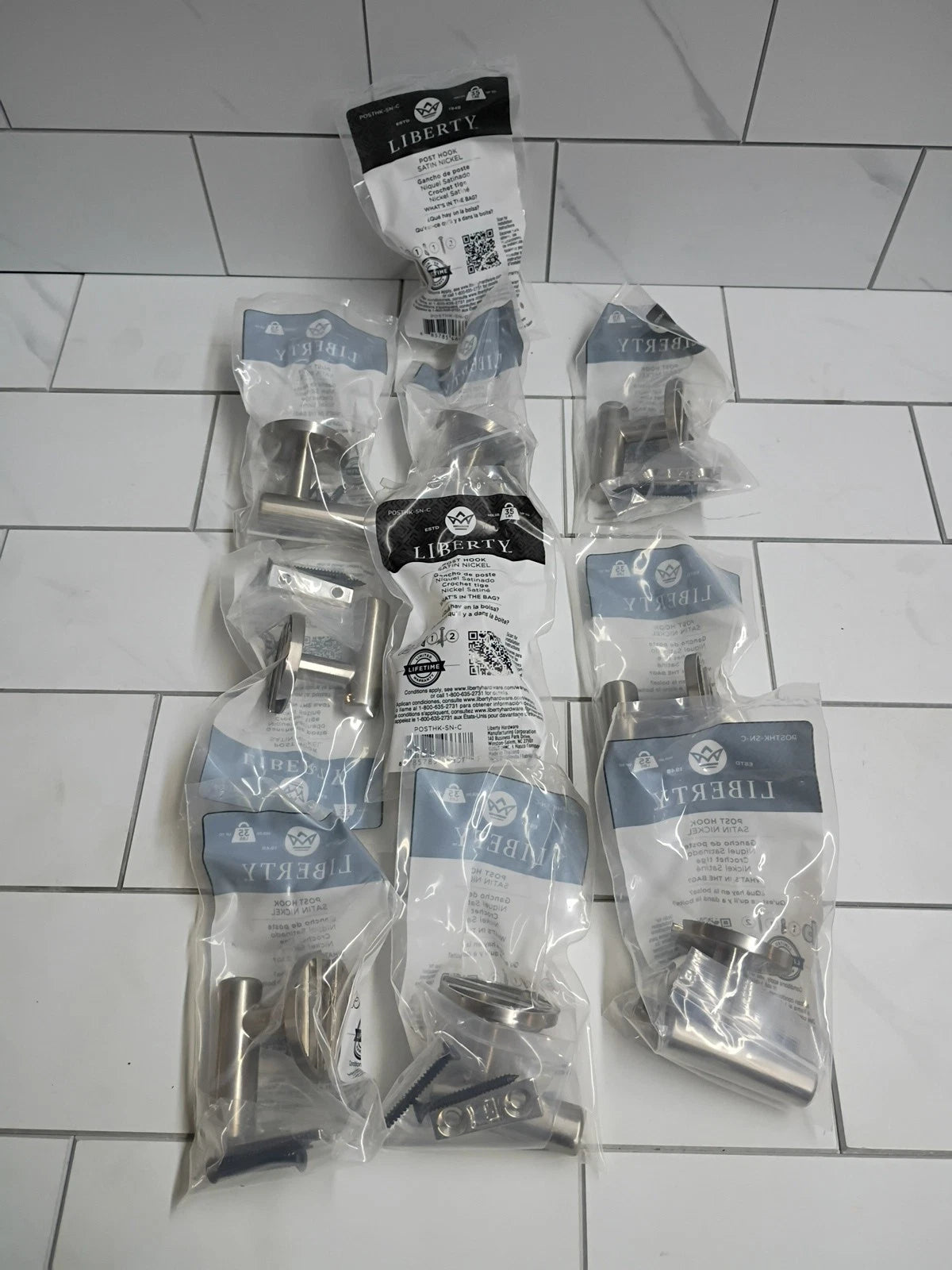 10pk Liberty POSTHK-SN-C 2-1/32 in. Satin Nickel Single Post Wall Hook NEW OB