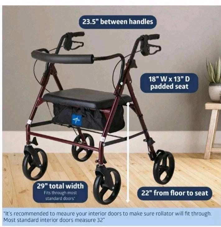 Medline Basic Steel Folding Rollator Walker - MDS86850ESKD Open Box
