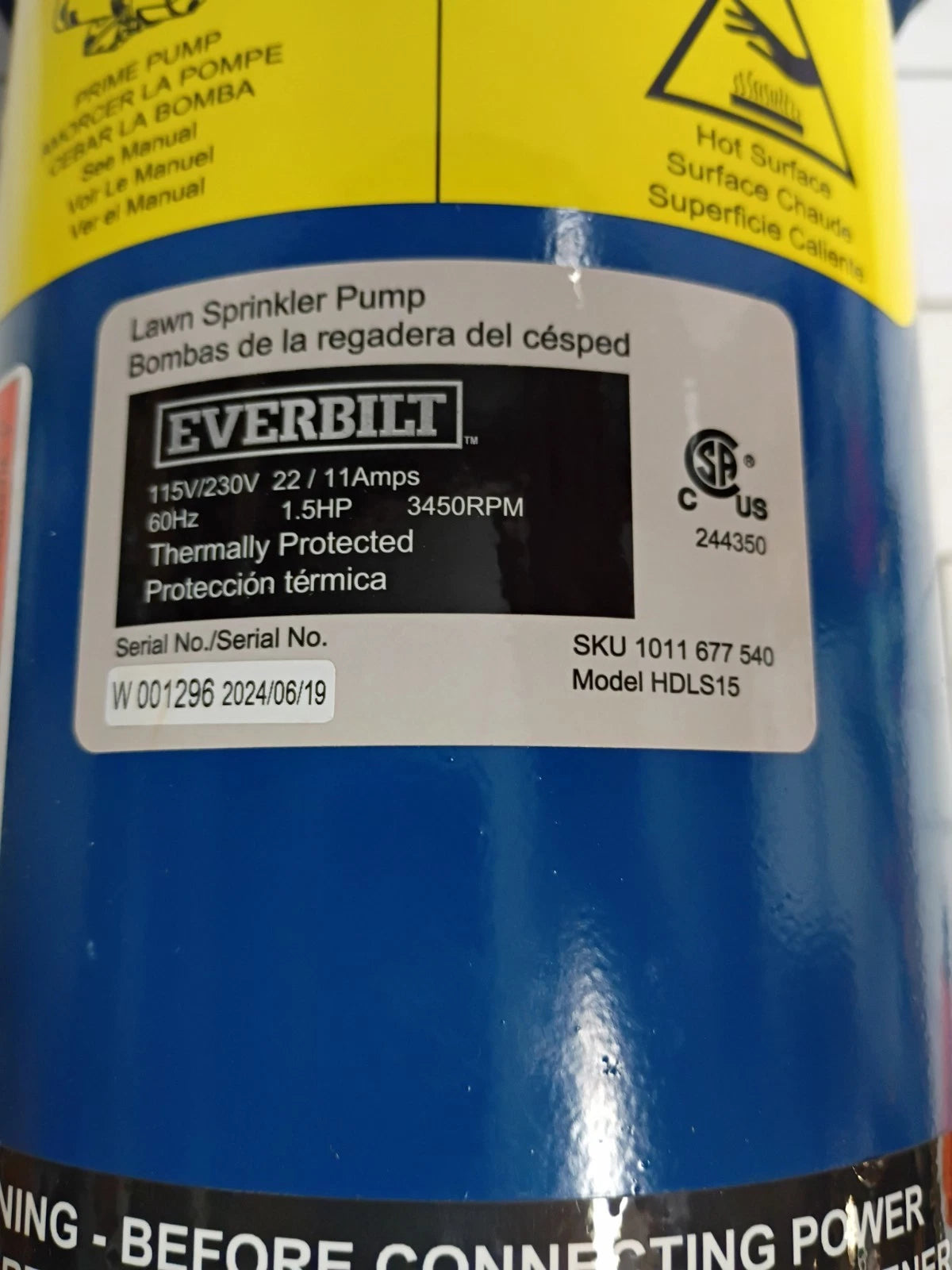 Everbilt 1-1/2 HP Cast Iron Lawn Irrigation Pump 115 /230 Dual Voltage FOR PARTS
