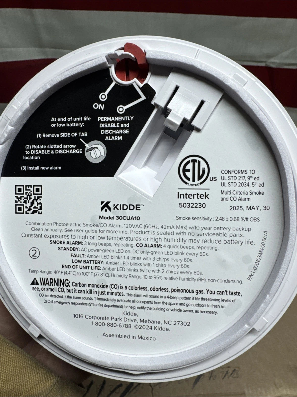 Kidde Combination Photoelectric Smoke & Carbon Monoxide Alarm 30CUA10