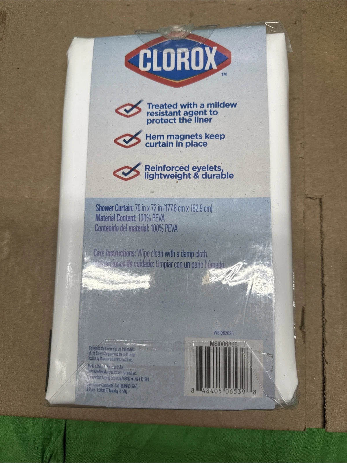 4G PEVA Shower Curtain Liner White 70" W x 72" L MSI006866. 8PACK