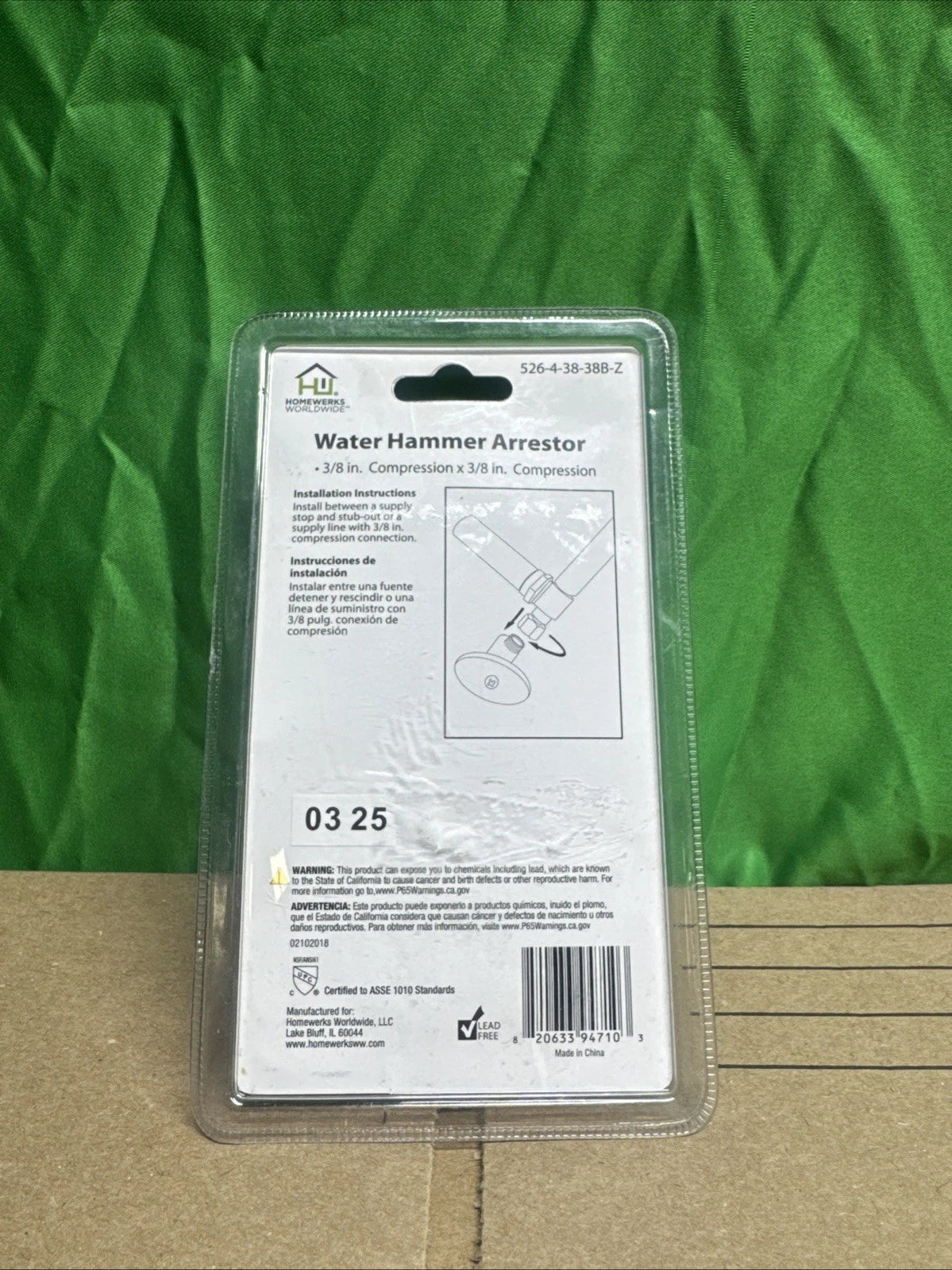 Homewerks Water Hammer Arrestor with No Lead 3/8" OD Comp x 3/8"