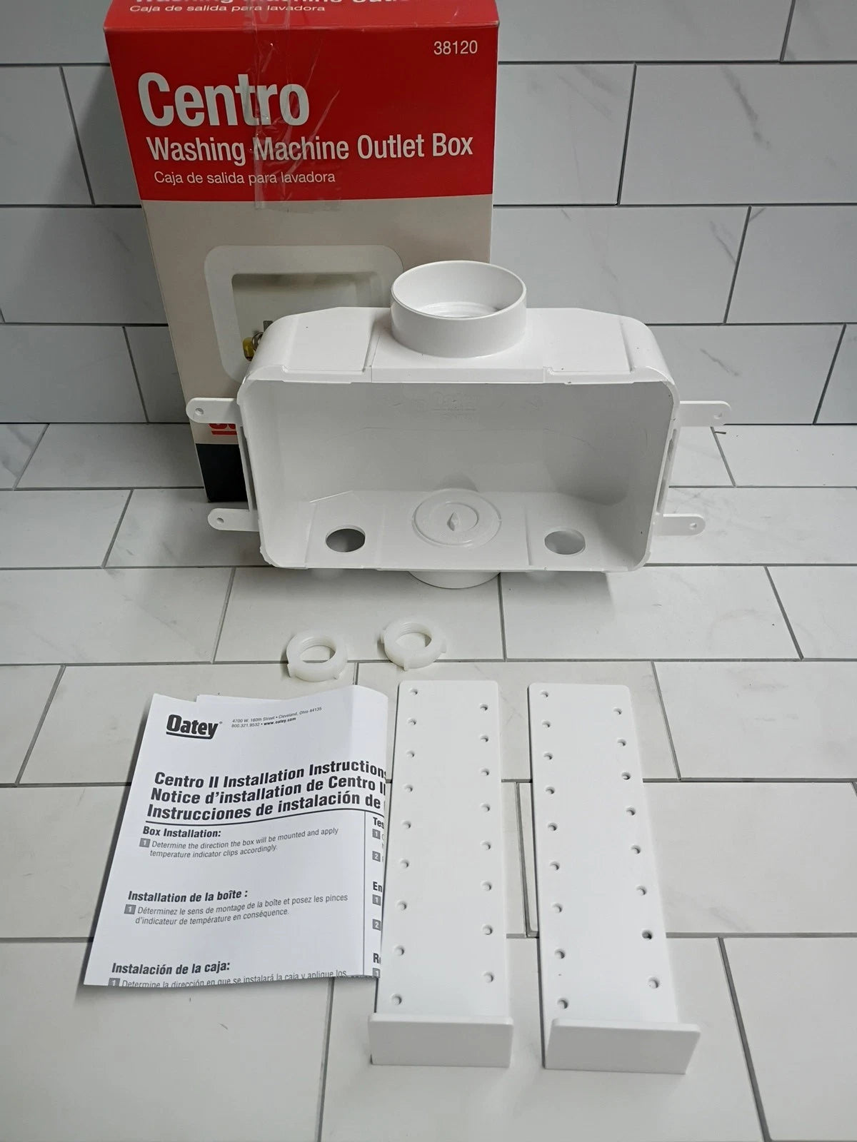 Oatey Centro 38120 Washing Machine Outlet Box White Built-In Installation OB
