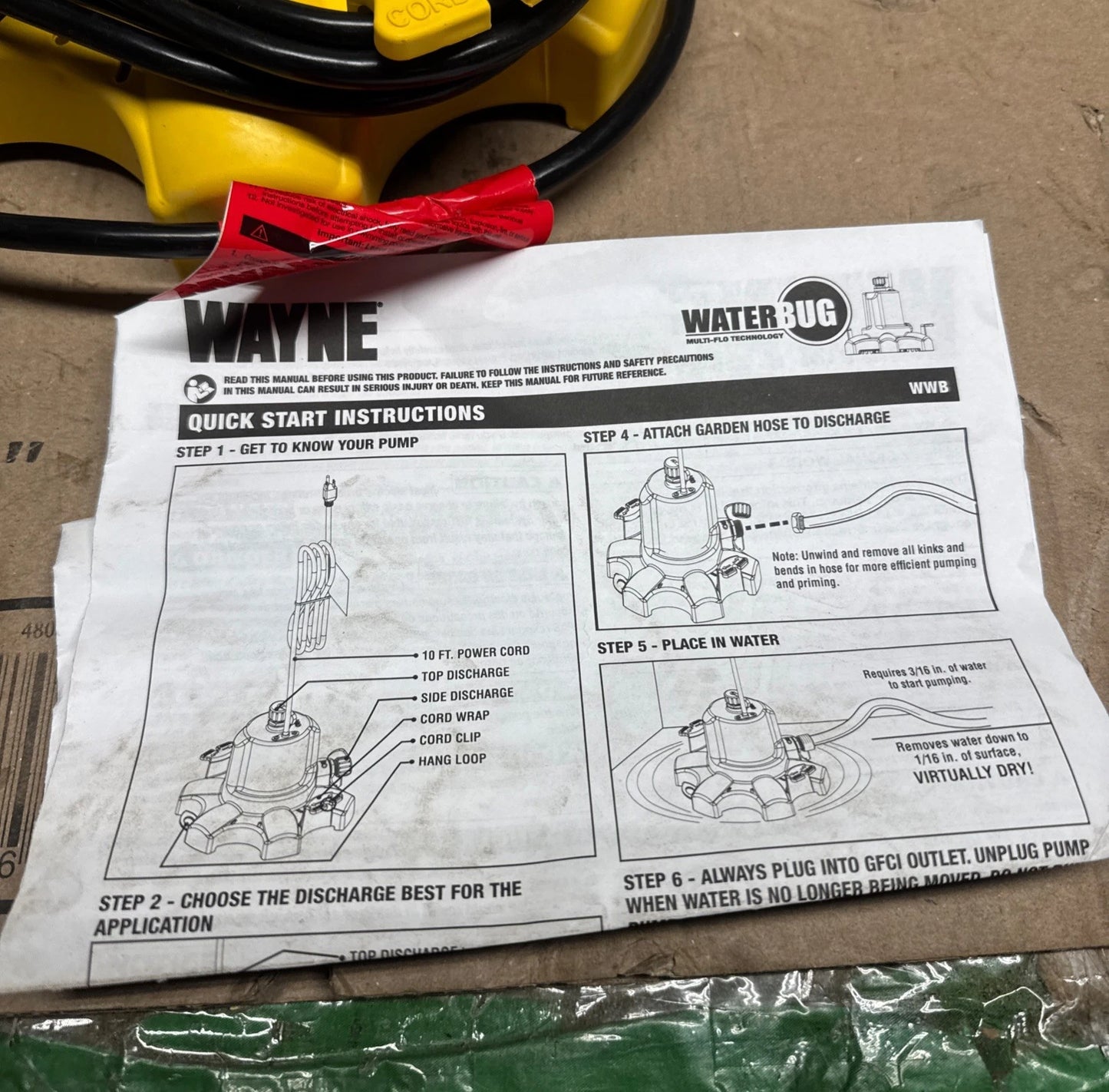 Wayne 1/6 HP WaterBUG Submersible Utility Pump with Multi-Flo Technology USED..