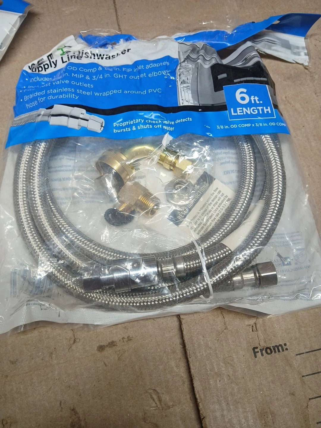 Set OF 2.HomeWerks 6ft Universal SS Dishwasher Supply Line 7223-72-38-6E-BP