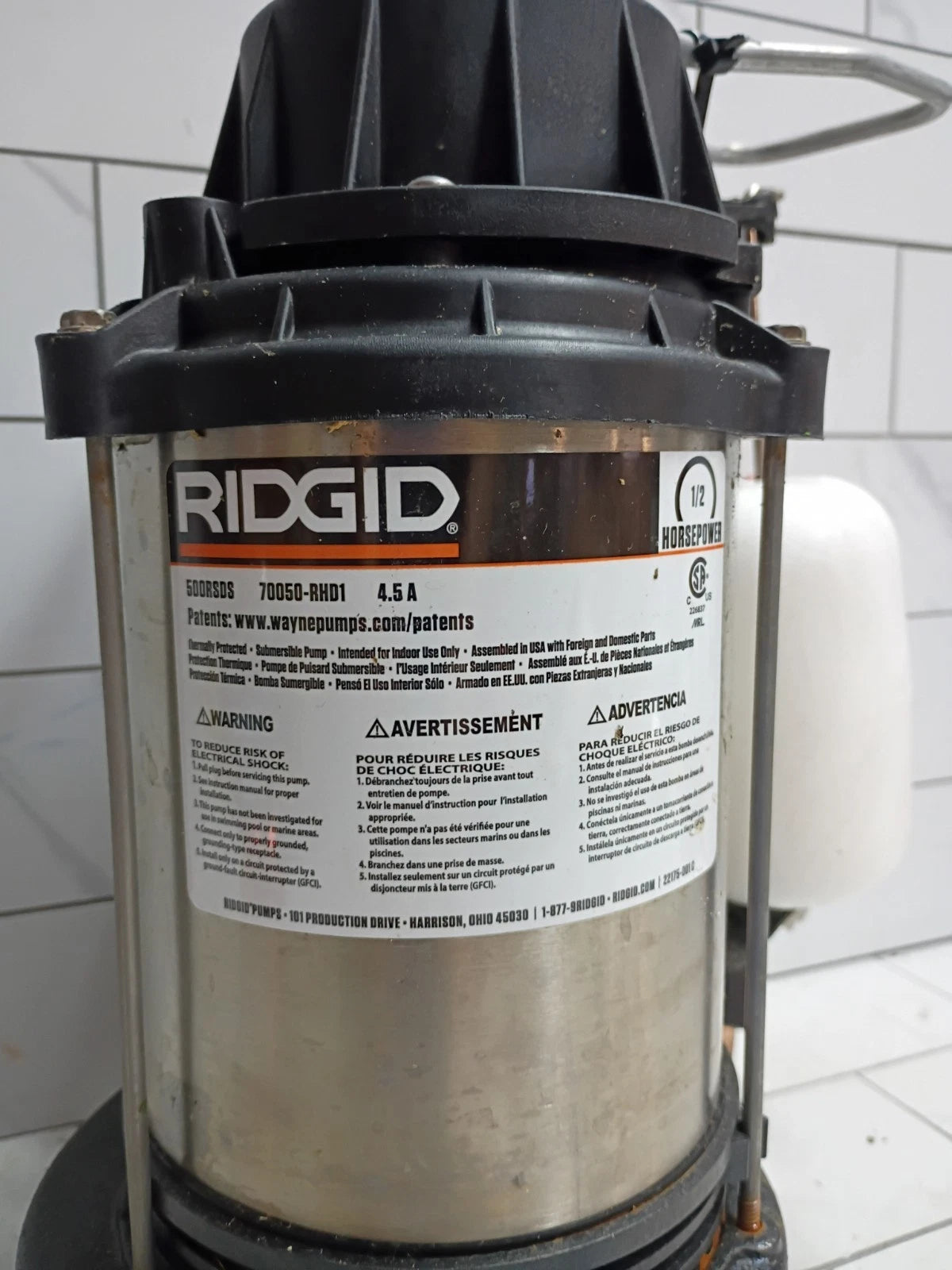 Ridgid 1/2 HP Stainless Steel Dual Suction Sump Pump, 500RSDS Used