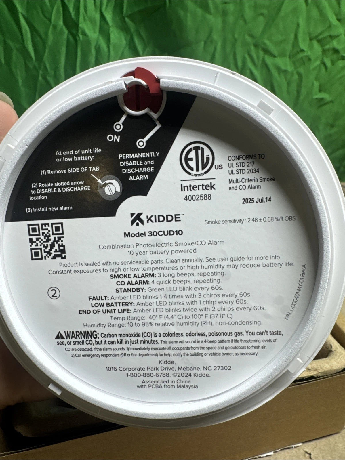 Kidde Smoke & CO Detector, 10-Year Battery, LED Warning Indicators 30CUD10.