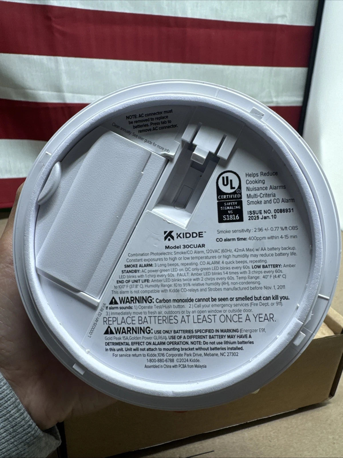 Kidde Combination Photoelectric Smoke & Carbon Monoxide Alarm 30CUA10