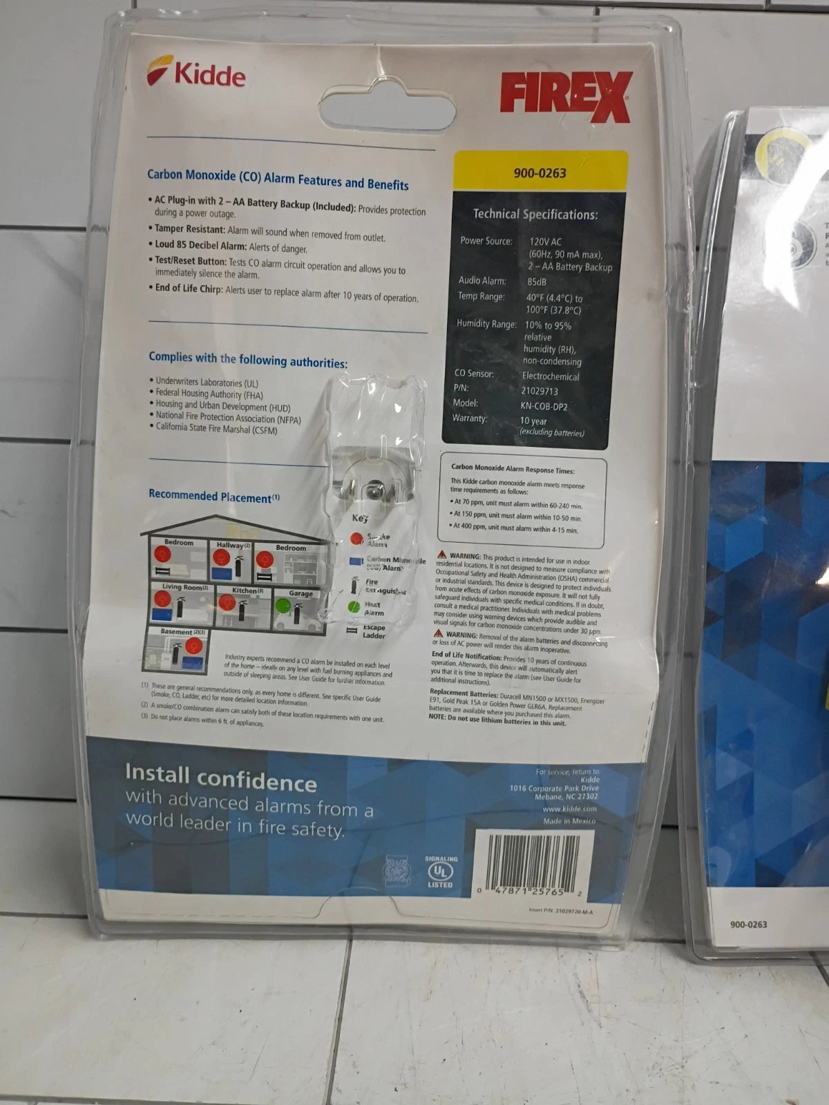 2pk Kidde Firex Plug-In Carbon Monoxide Detector, AA Battery Backup, Open Box