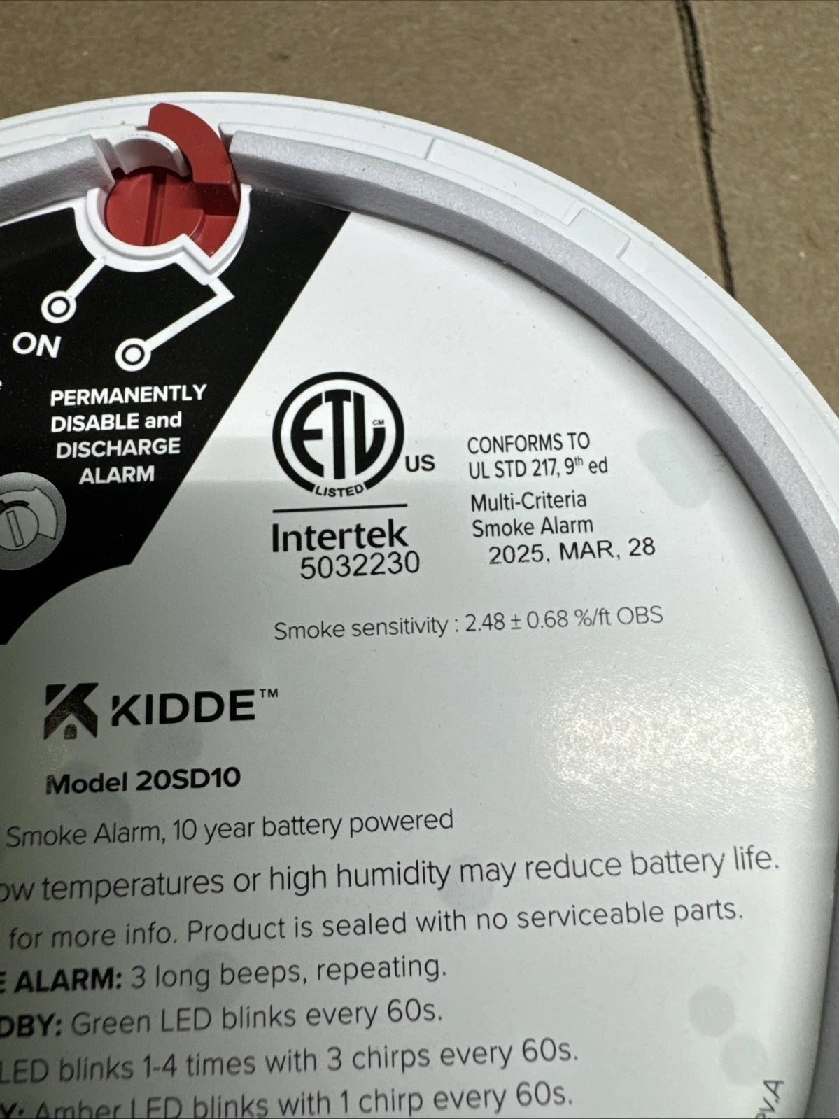 Kidde Smoke Detector 10 Year Battery Powered LED Warning Light Indicators 20SD10