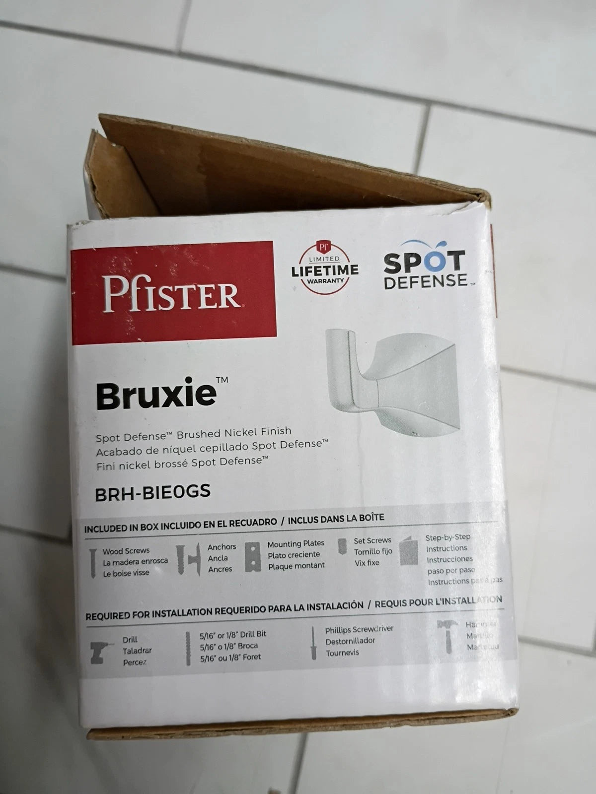 2pk Pfister Bruxie J-Hook Robe/Towel Hook in Spot Defense Brushed Nickel New OB