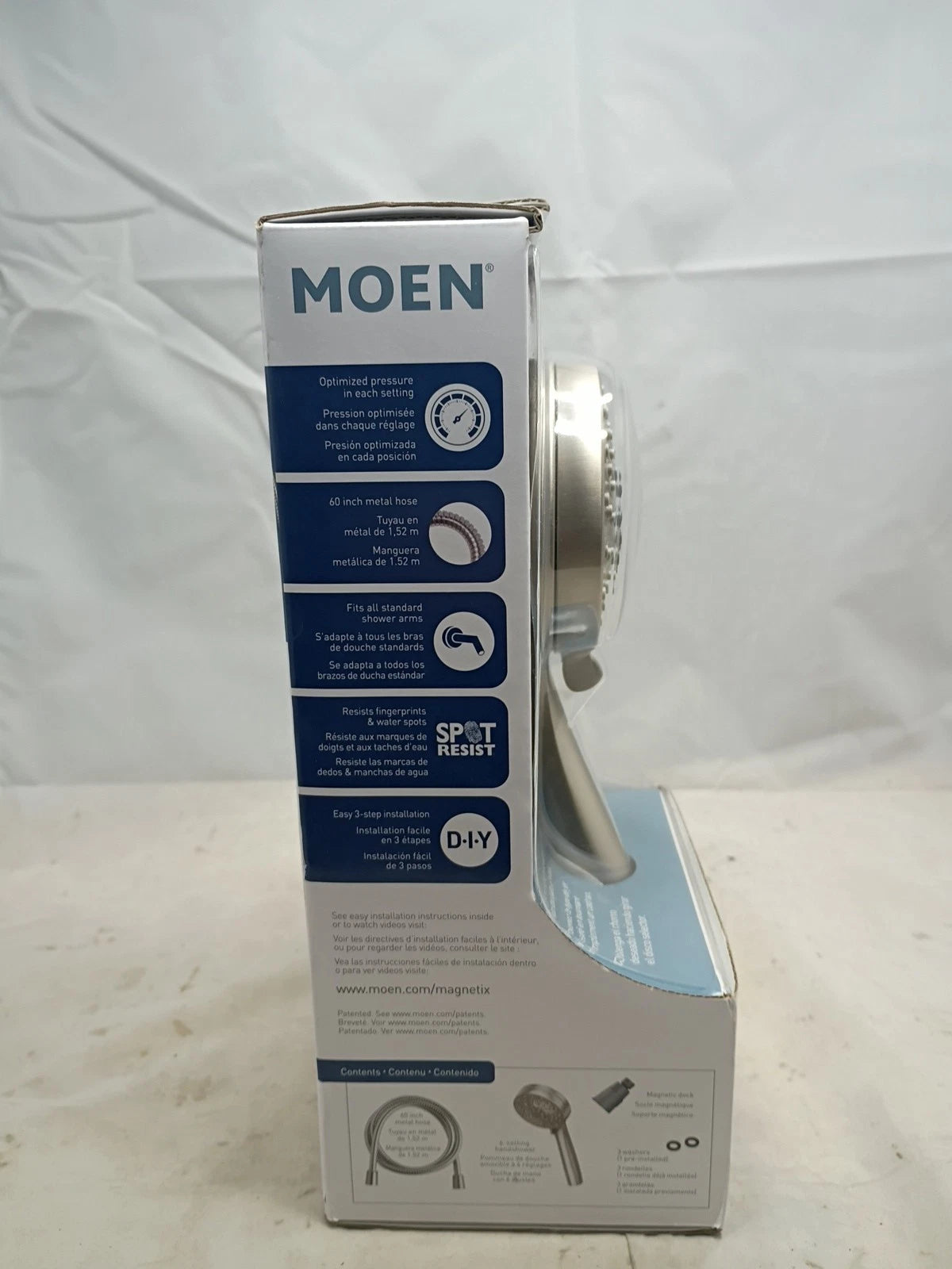 Moen Engage 26100SRN Magnetix Silver 3.5-In 6 Function Handheld Showerhead Nob