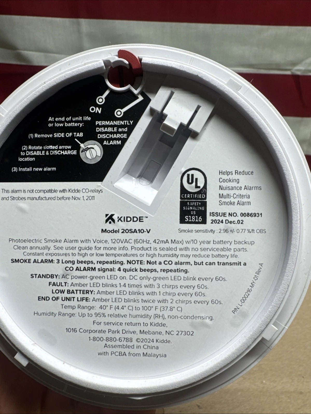 Kidde Smoke Detector Hardwired White 20SA10-V 10-Year Battery Voice Alerts