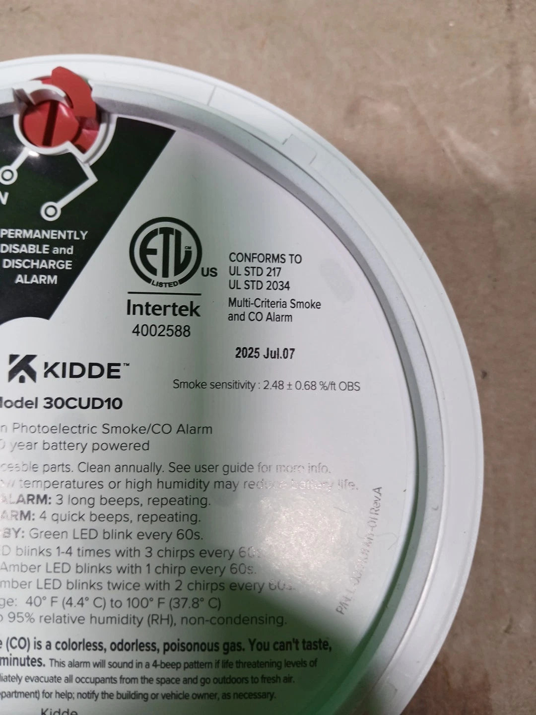 Kidde Smoke & CO Detector, 10-Year Battery, LED Warning Indicators 30CUD10$