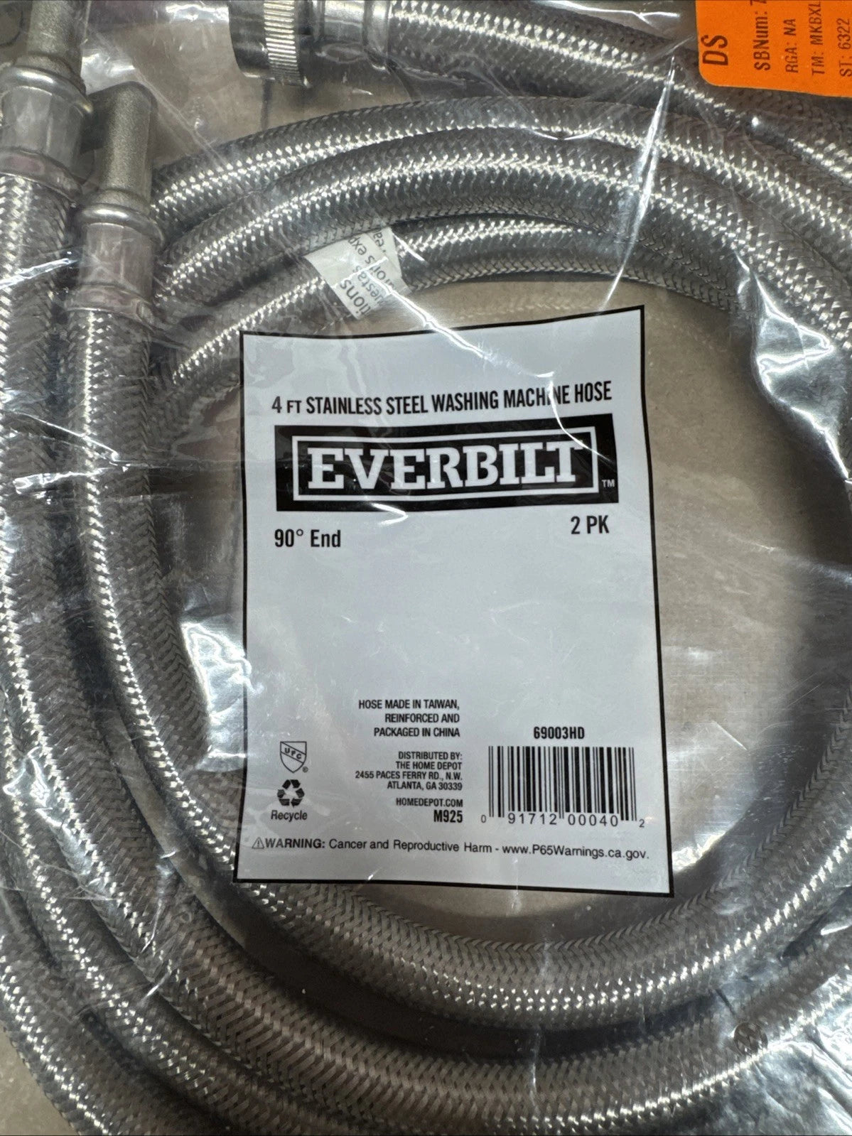 LOT OF 4 Everbilt 4 ft. Stainless Steel Washing Machine Hose Connector
