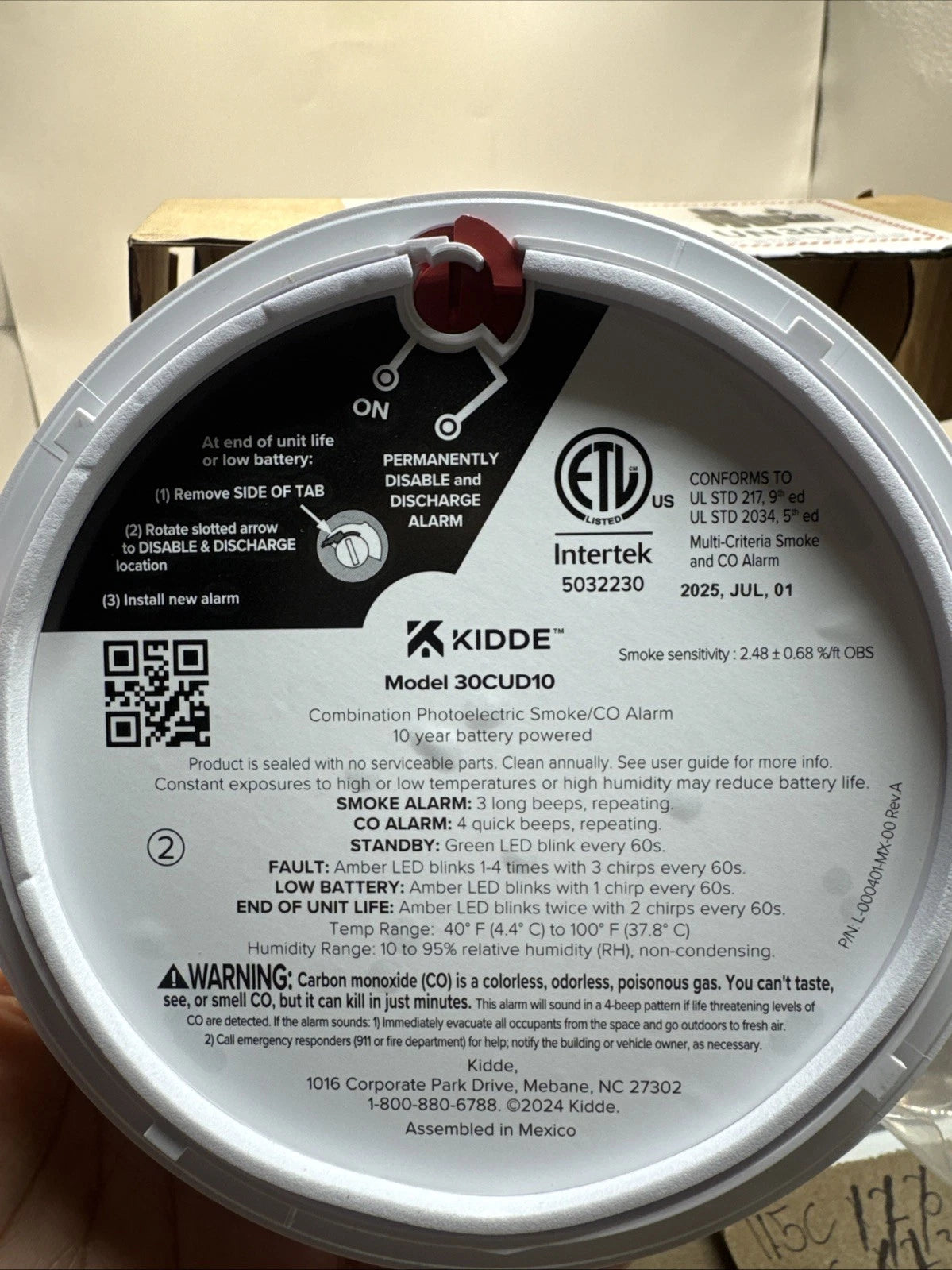 Kidde Smoke & CO Detector, 10-Year Battery, LED Warning Indicators 30CUD10....