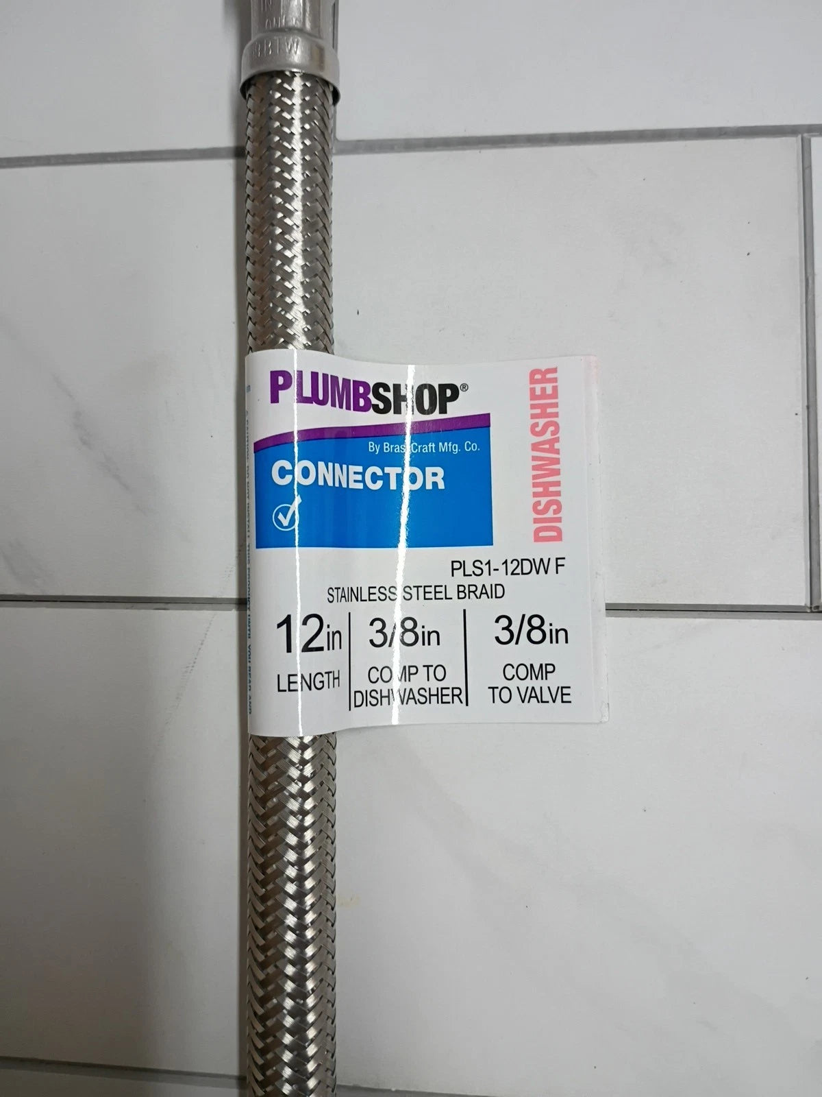 25pk Plumbshop Braided Dishwasher Connector Stainless Steel 3/8" x 3/8" x 12" L