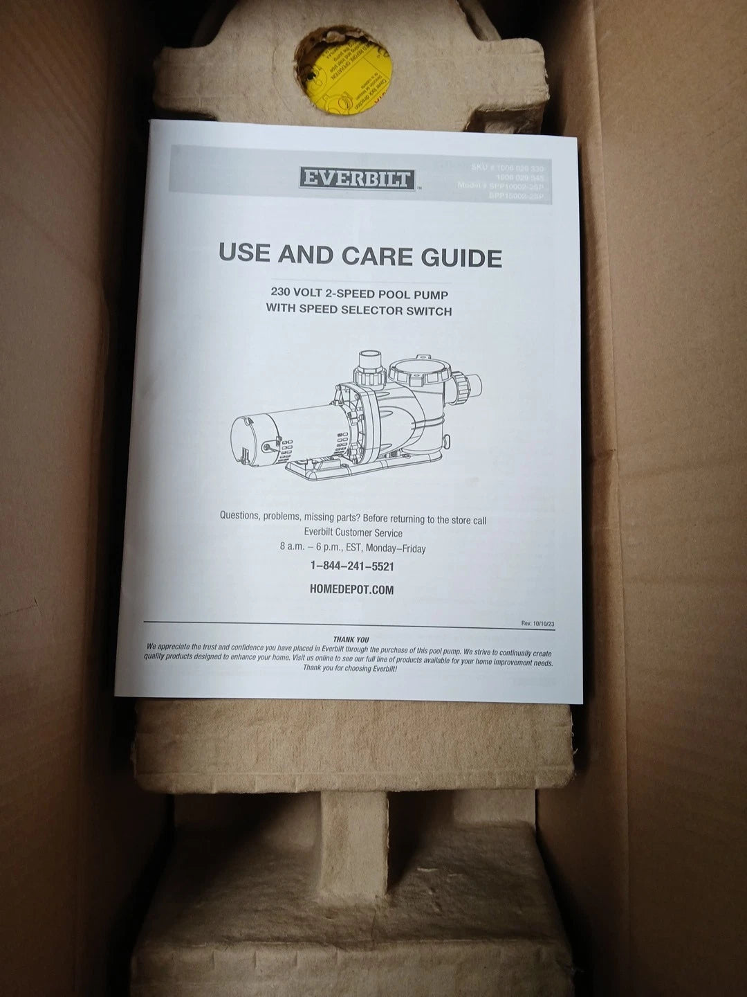 Everbilt 1 HP Pool Pump InGround 2 Speed 230V (Model SPP10002-2SP) NEW OB