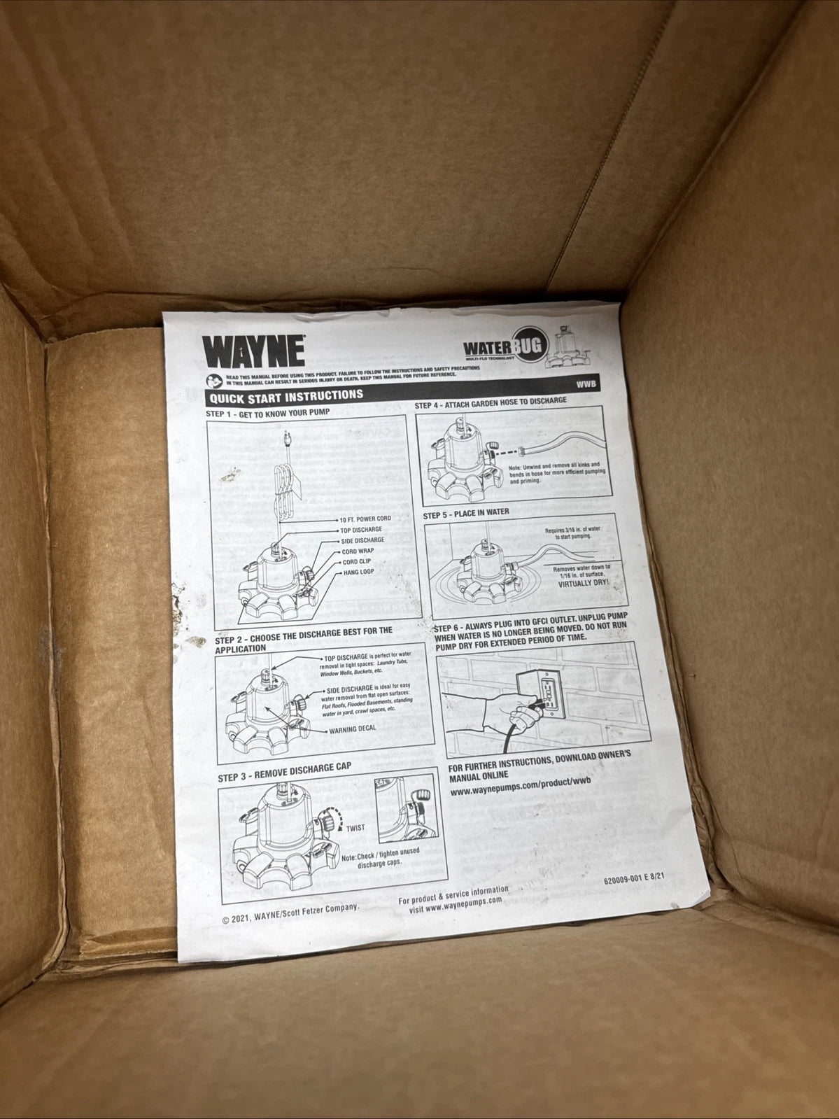Wayne 1/6 HP WaterBUG Submersible Utility Pump with Multi-Flo Technology USED.