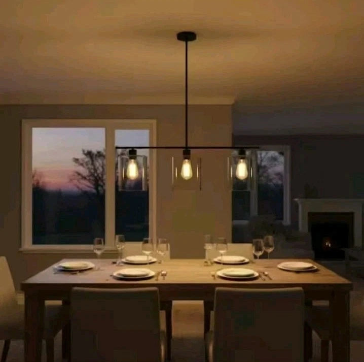 YANSUN 3-Light Matte Black Modern Kitchen Island Light Linear Chandelier OB