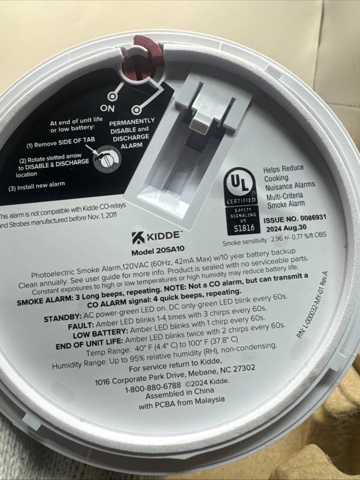 Kidde 20SA10 Hardwired Smoke Detector, 10-Year Battery, Interconnectable