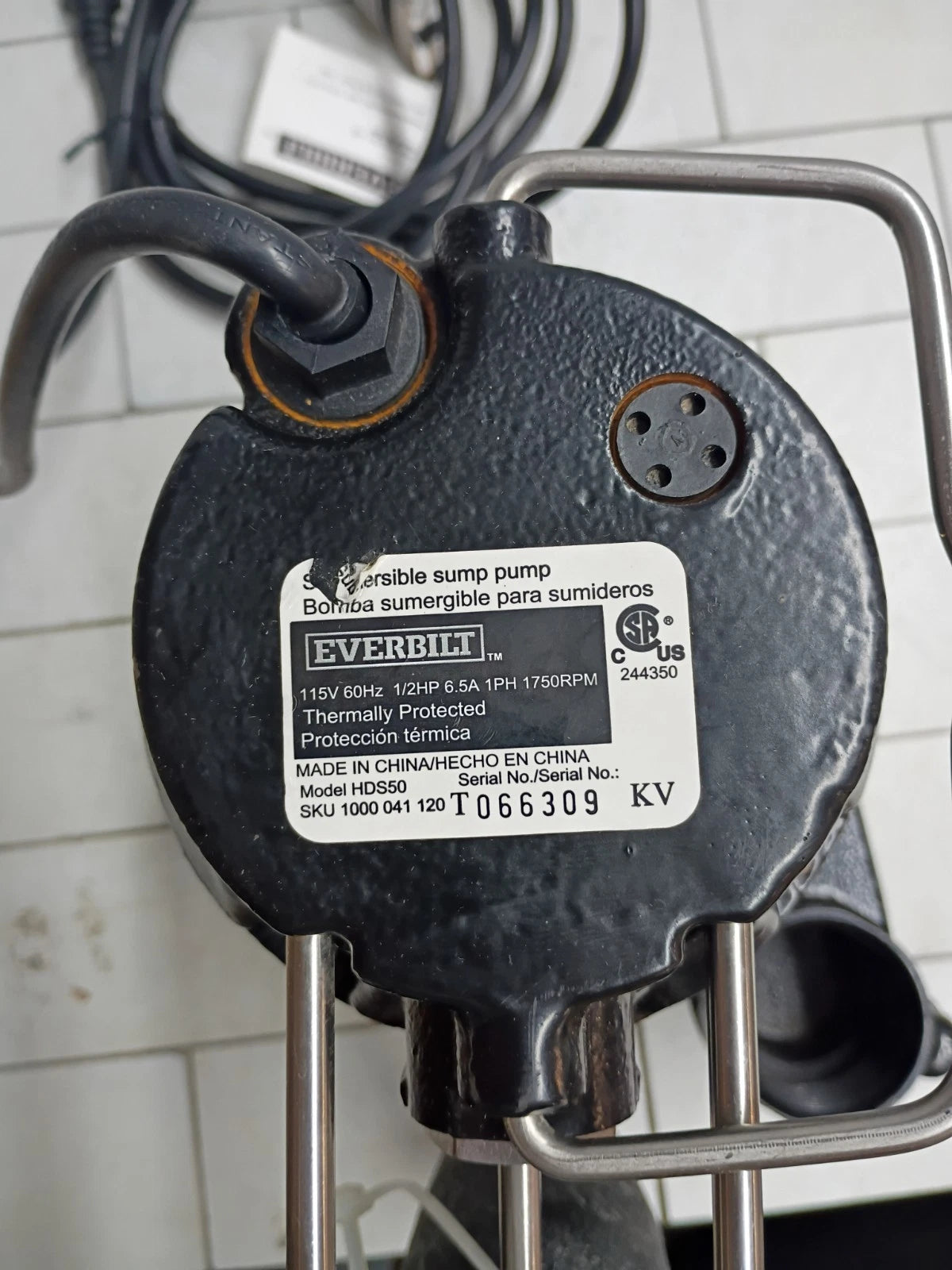 Everbilt HDS50 1/2 HP Cast Iron Sump Pump Used, Read Description..