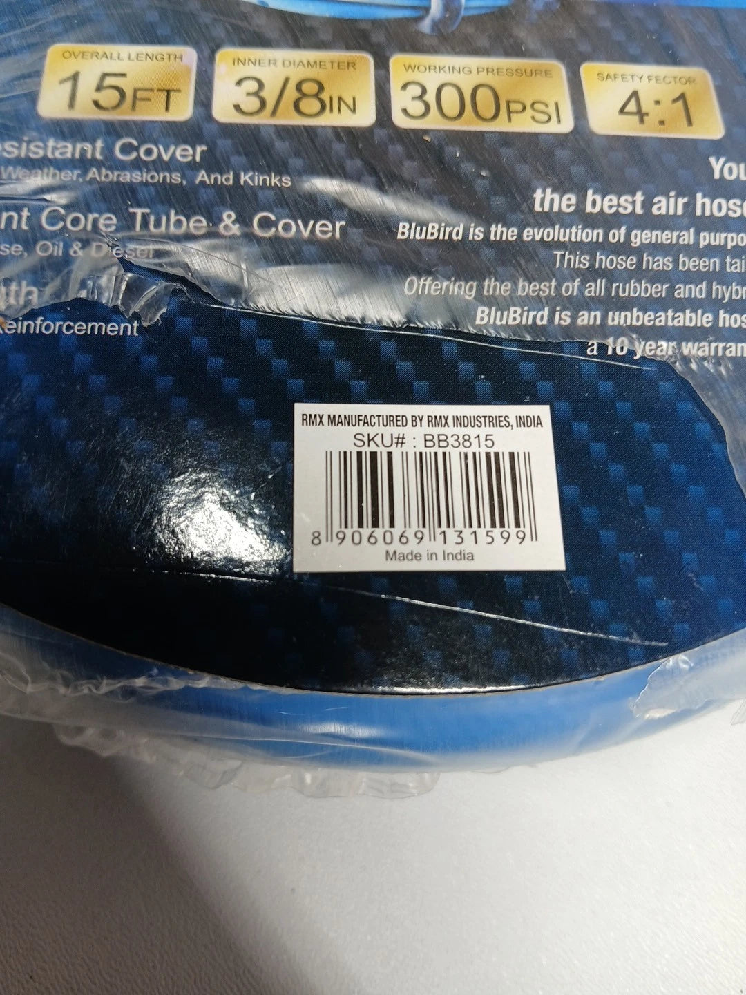 BluBird BB3815 BluBird Rubber Air Hose 3/8 in. x 15 ft. 300PSI 1/4in NPT
