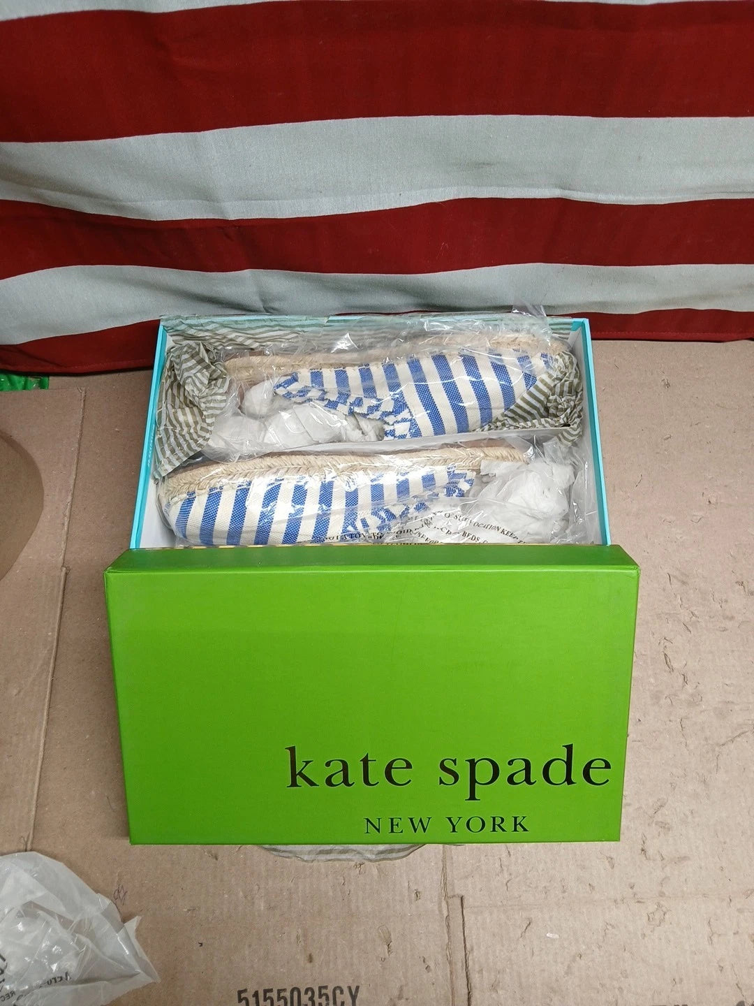 Kate Spade Size 9.5 Blue Cream Striped Canvas.