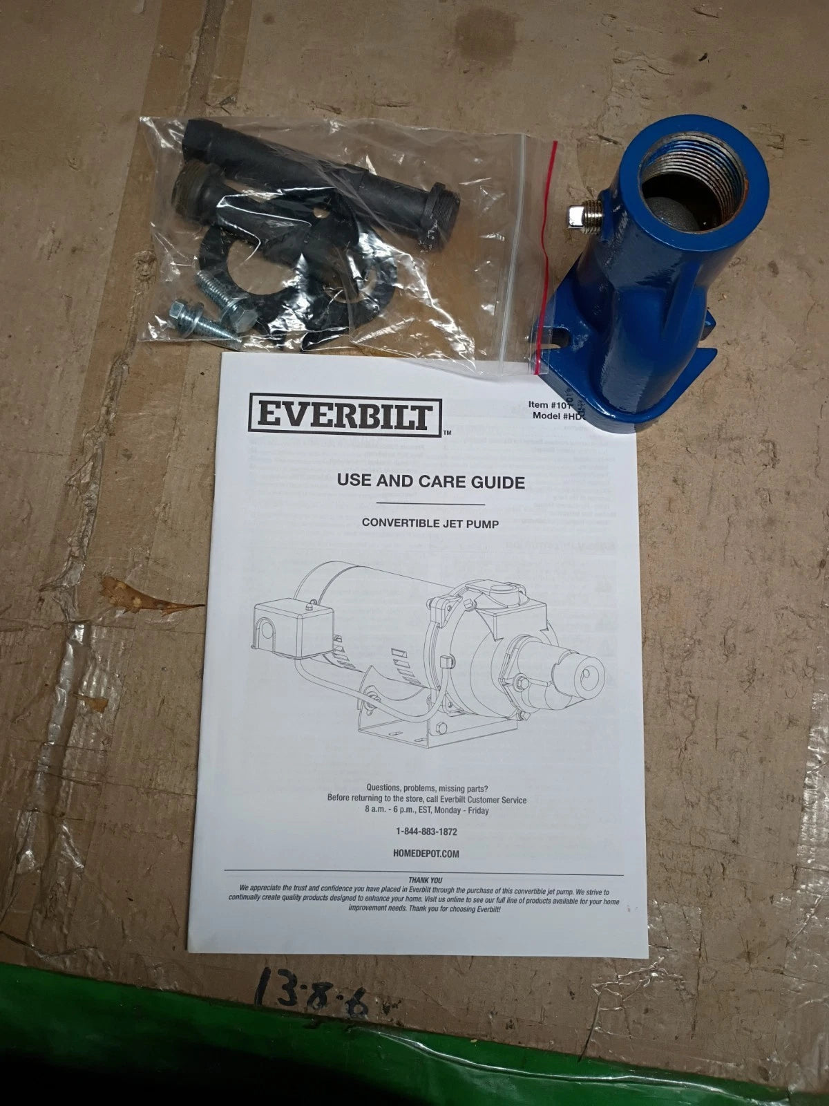Everbilt HDCWJ10, 1 HP Professional Convertible Jet Pump 24 GPM, OB, Parts Only,