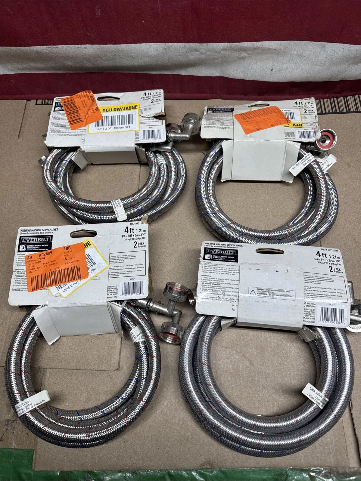 4pairs Universal Washing Machine Hoses 90 Deg Elbow Stainless Steel