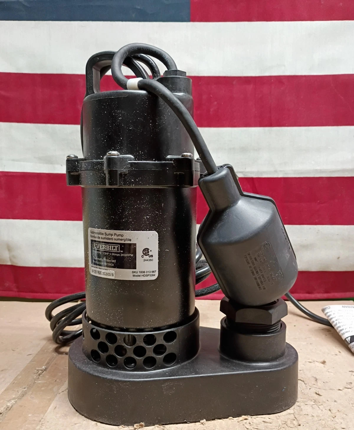 Everbilt 1/3 HP Corrosion Resistant Aluminum Sump Pump w/ Tether Switch OB