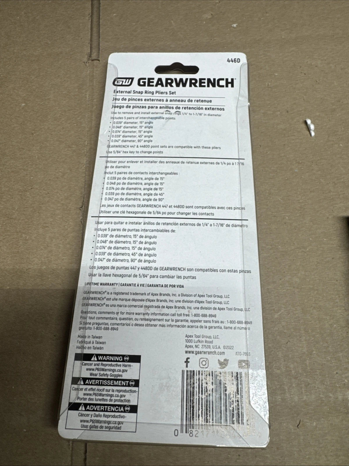 GearWrench 446D Black Interchangeable Tip External Snap Ring Pliers 6-1/2 in.