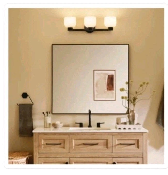 KICHLER 24" 3-Light Black Bathroom Vanity Light w/ Satin Etched White Glass OB