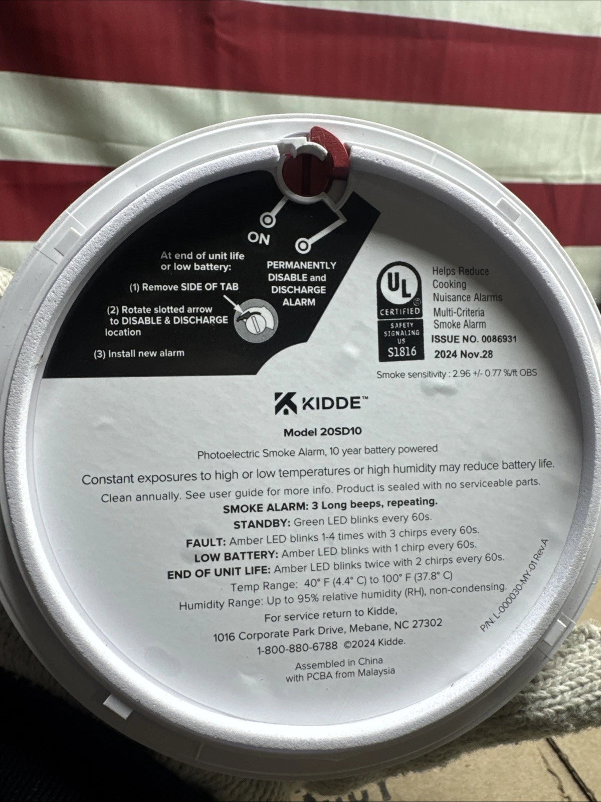Kidde Smoke Detector 10 Year Battery Powered LED Warning Light Indicators 20SD10