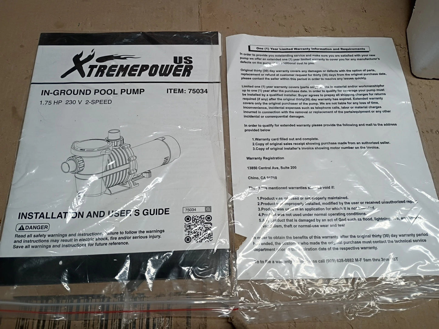 US XTREMEPOWER 75034 1.75 HP Two Speed Inground Pool Pump Open Box