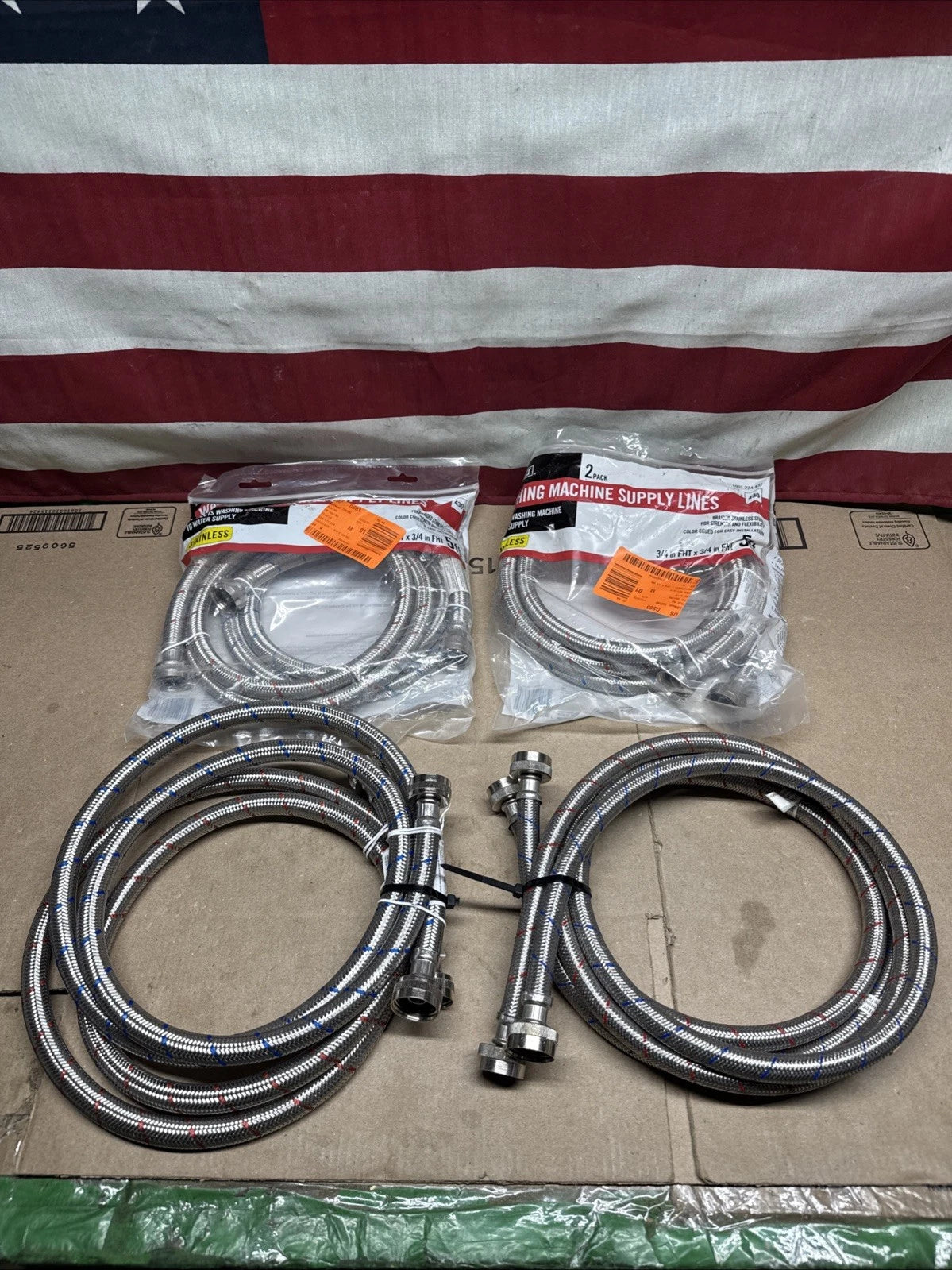 Lot Of 4 Everbilt 5 ft. Red and Blue Washing Machine Supply Lines