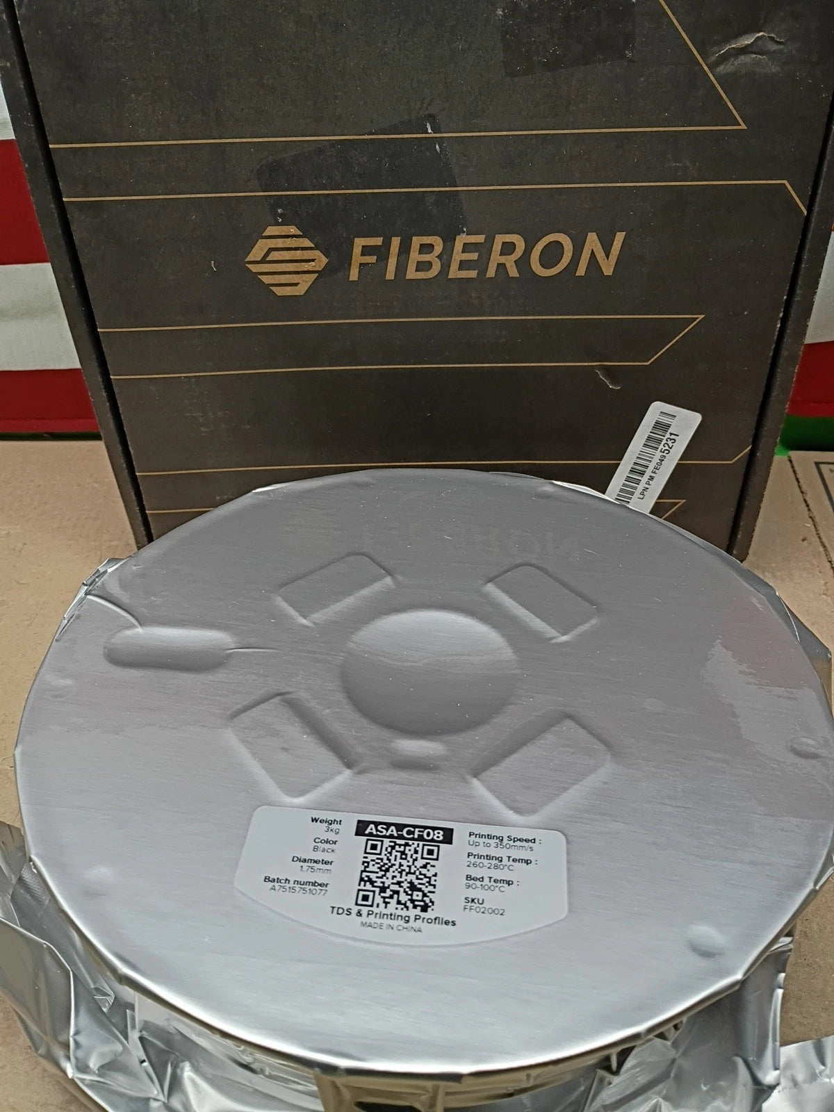 Fiberon ASA-CF08 Black Carbon Fiber 3D Printing Filament 1.75Mm 3KG, UV & Weathe