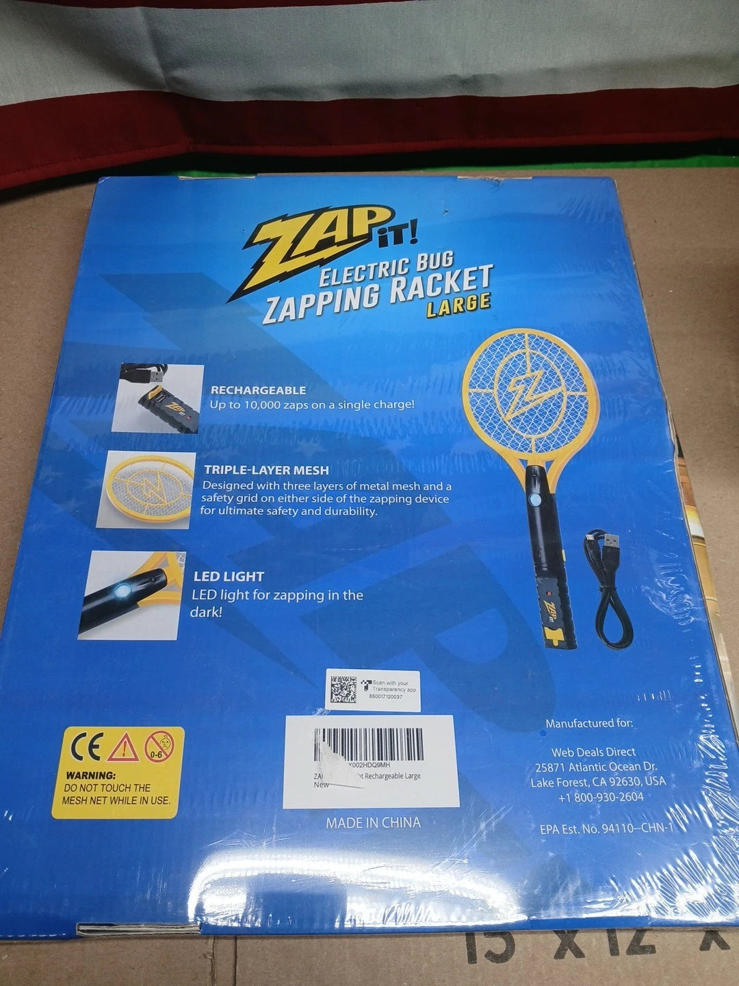 ZAP IT! Bug Zapper Rechargeable Racket 4,000 Volt, USB Large,